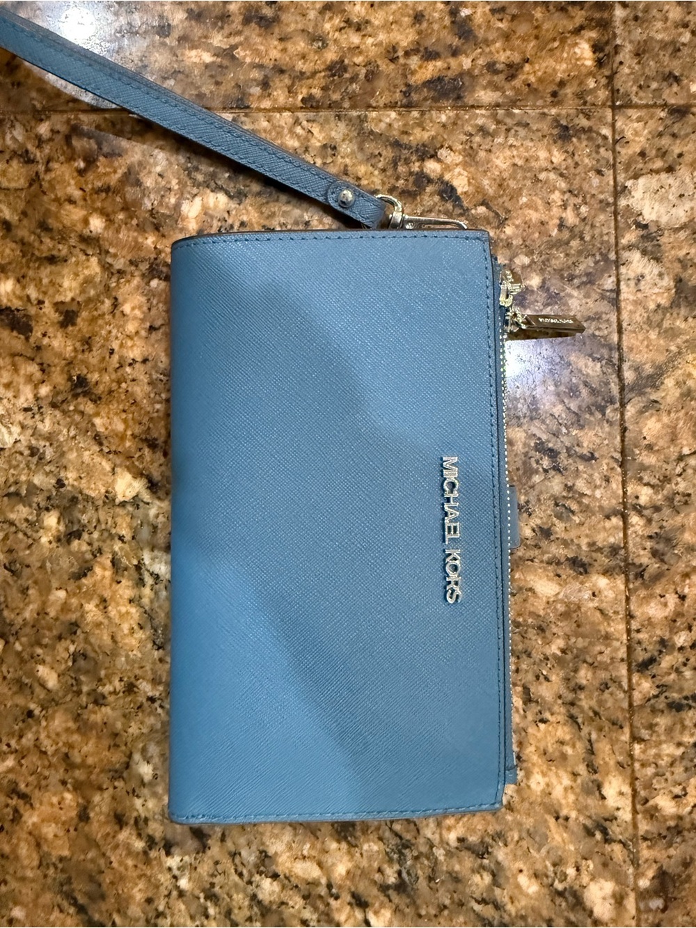 Michael Kors Light Blue Leather Wristlet Clutch
